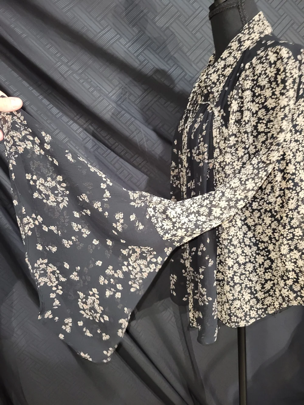 Free People Serena Floral Bell Sleeve Printed Blouse Black Combo Lrg